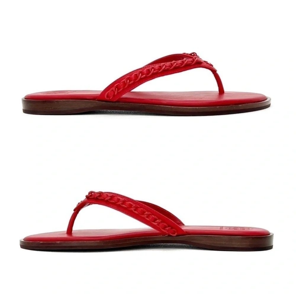 NEW Tory Burch Everly Chain Thong Sandals Size 6 Bearberry Red Flip Flops 88335